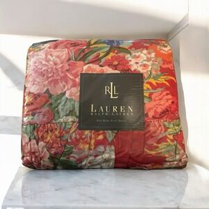 New Ralph Lauren Beach House Fuchsia Red Floral‎ Ruffled Flat Sheet - King
